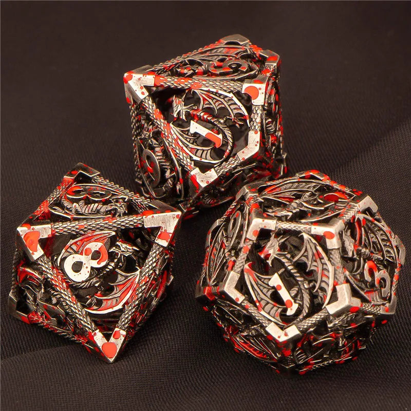 OUKELANWO DND Metal Hollow Dice Set D&D, Polyhedral Role Playing Dice, D and D Dungeon and Dragon Dice D20 D12 D10 D8 D6 D4