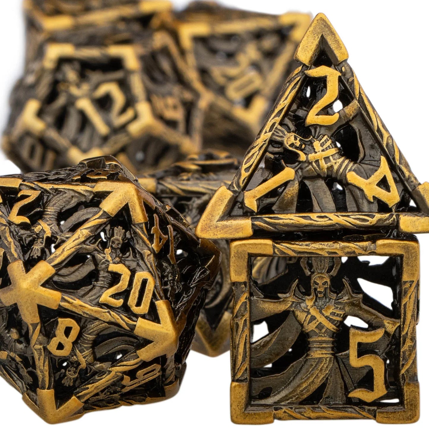 Dnd Ancient Gold Wizard & Dragon RPG Metal polyhedral Hollow D+D D20 Dice Set ForDungeon DiceDragon Pathfinder Role Playing Game