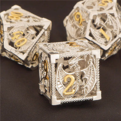 OUKELANWO DND Metal Hollow Dice Set D&amp;D, dés de jeu de rôle polyédriques, dés de donjon et de dragon D et D D20 D12 D10 D8 D6 D4