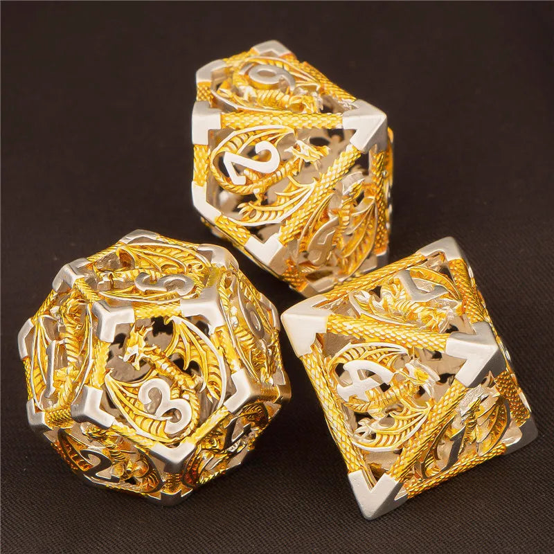 OUKELANWO DND Metal Hollow Dice Set D&amp;D, dés de jeu de rôle polyédriques, dés de donjon et de dragon D et D D20 D12 D10 D8 D6 D4