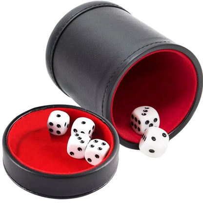 Nouvelles tasses à dés à double couche Nouvelle tasse à dés en cuir PU noir en flanelle rouge Fournitures de divertissement KTV pour jeux de bar avec 6 dés