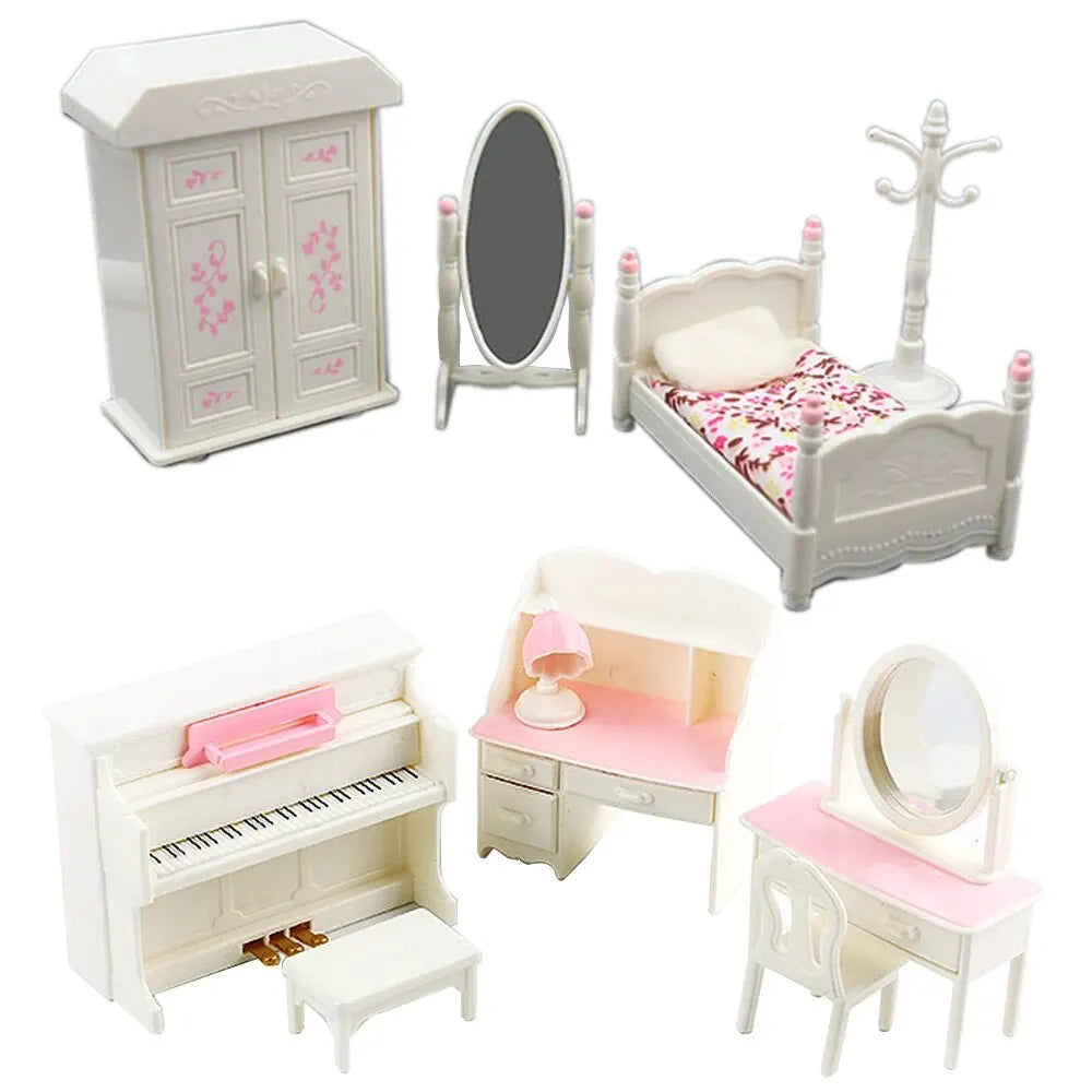 1/12 Maison de poupée Forêt Famille Microfilm Meubles Salle de bain Cuisine Salle à manger Lit Armoire Modèle Maison de jeu Fille Cadeau d'anniversaire