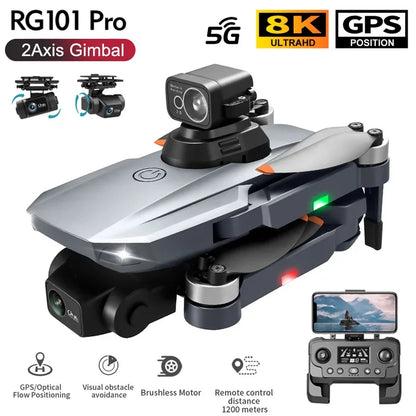 Drone RG101 PRO GPS 2 axes Gimbal Drones professionnels avec caméra HD 8K FPV Quadcopter sans balais Évitement d'obstacles Drone RC