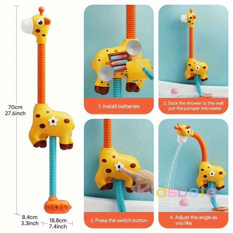 1pc petite girafe électrique vaporisateur d'eau arroseur parfait jouets d'aspiration pour bébé jouets de baignoire et jouets de bain