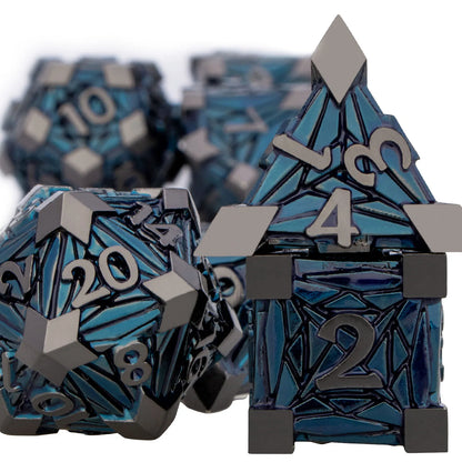 Dés en métal DND D6 Nickel antique Bleu Dés D et D Dés Donjon et Dragon Ensemble de dés polyédriques faits main Dés de jeu de rôle D&amp;D