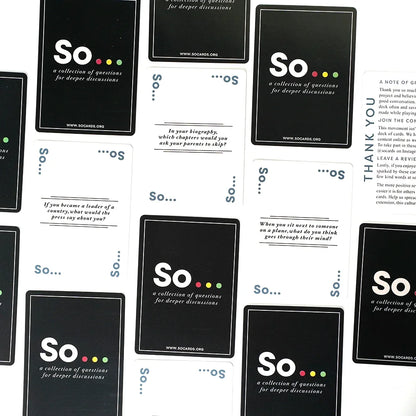 So Cards Conversation Starter: juego de cartas con preguntas de estilo especial de alta calidad para adultos y familias, juego de mesa para fiestas y ocio