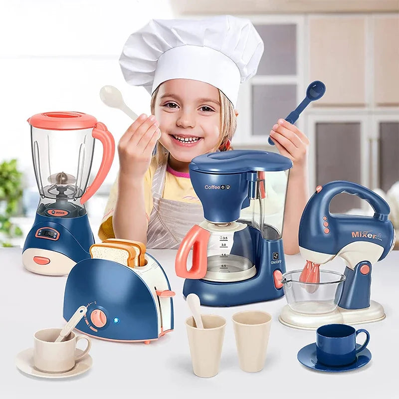 Mini appareils électroménagers, jouets de cuisine, ensemble de jeu de simulation avec cafetière, mixeur et grille-pain pour enfants, cadeaux pour garçons et filles