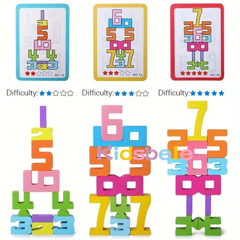 Number Blocks Montessori Wooden Toys For Kids Number 1-10 Stacking Toys For Toddlers Learning Toys Preschool Activities STEM Toy