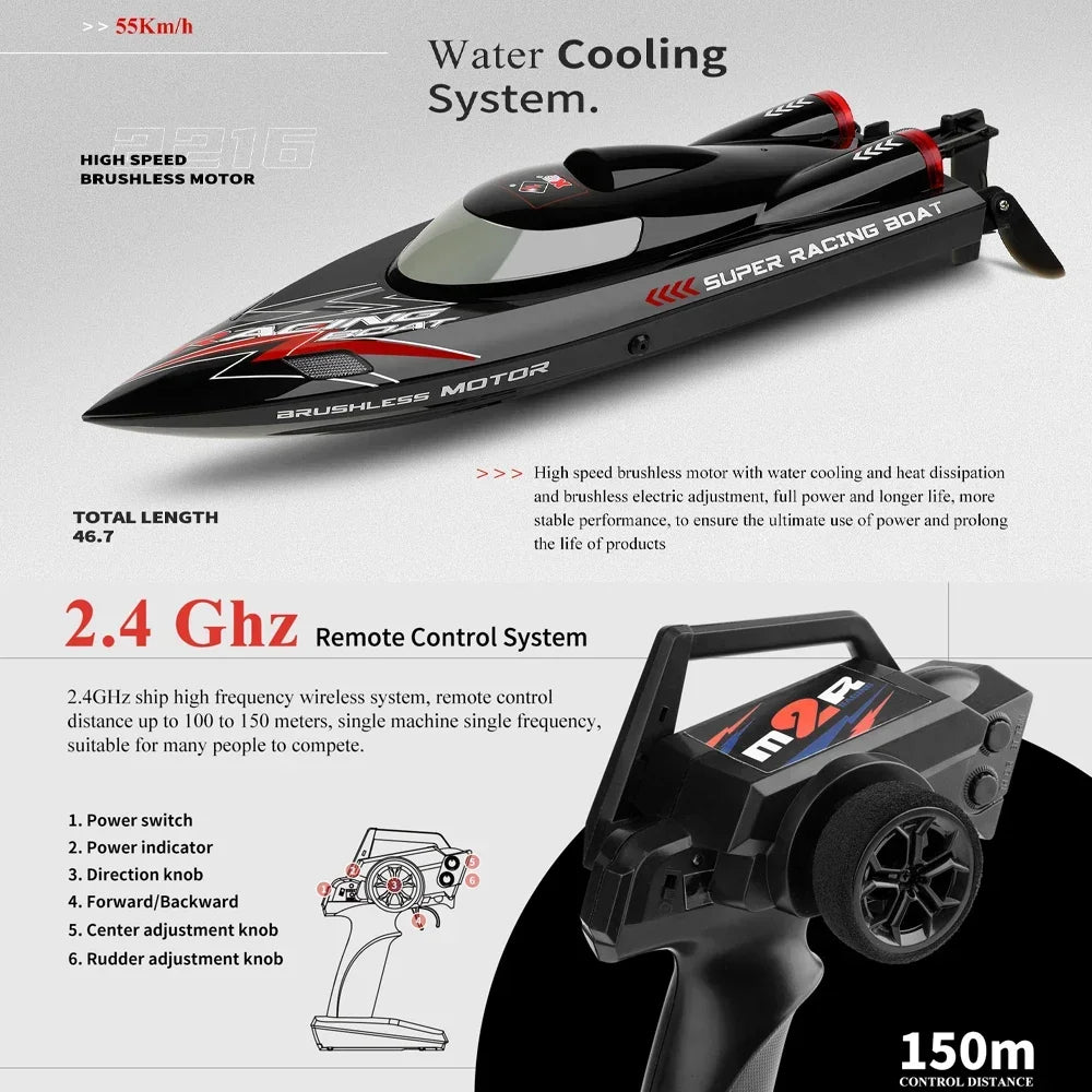 WLtoys WL916 WL912-A RC Bateau 2.4Ghz 55KM/H Bateau de course à grande vitesse sans balai 2200mAh Télécommande Speedboat Jouets pour garçons