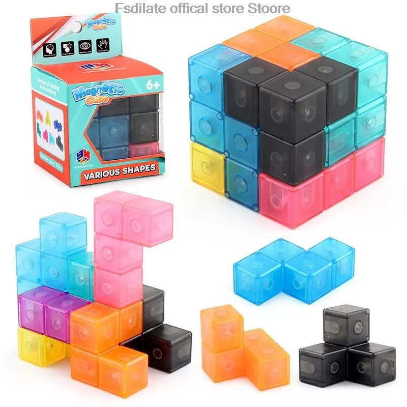 Cubo de bloques de construcción magnéticos, cubo de inteligencia extraíble, juguetes antiestrés, cubo de rompecabezas, juguetes divertidos de educación temprana para regalo de niños