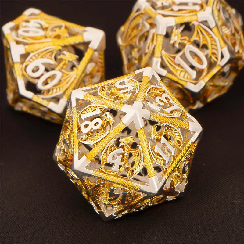 OUKELANWO DND Metal Hollow Dice Set D&amp;D, dés de jeu de rôle polyédriques, dés de donjon et de dragon D et D D20 D12 D10 D8 D6 D4