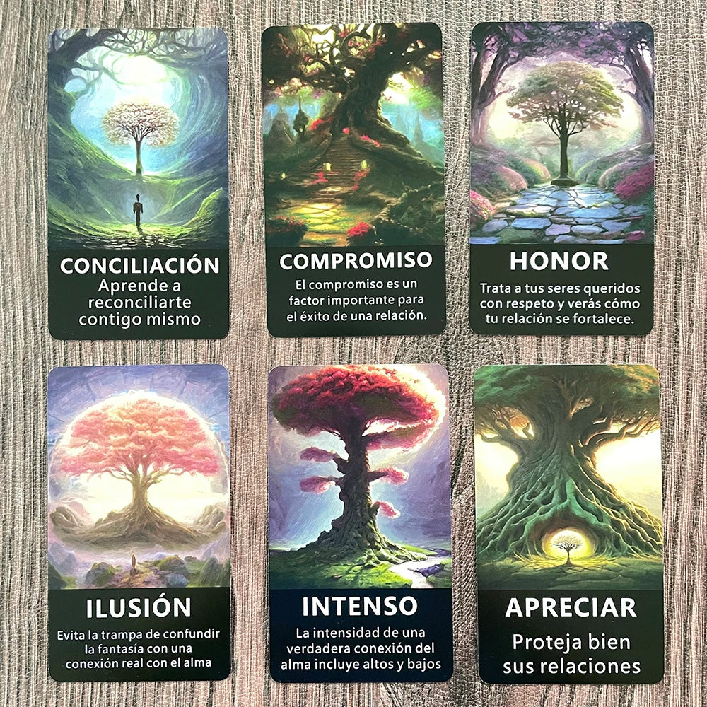 Cartas del oráculo de la telepatía del árbol español, baraja de tarot de adivinación y profecía con significado en ella Palabras clave Taro 56 cartas