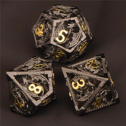 OUKELANWO DND Metal Hollow Dice Set D&amp;D, dés de jeu de rôle polyédriques, dés de donjon et de dragon D et D D20 D12 D10 D8 D6 D4