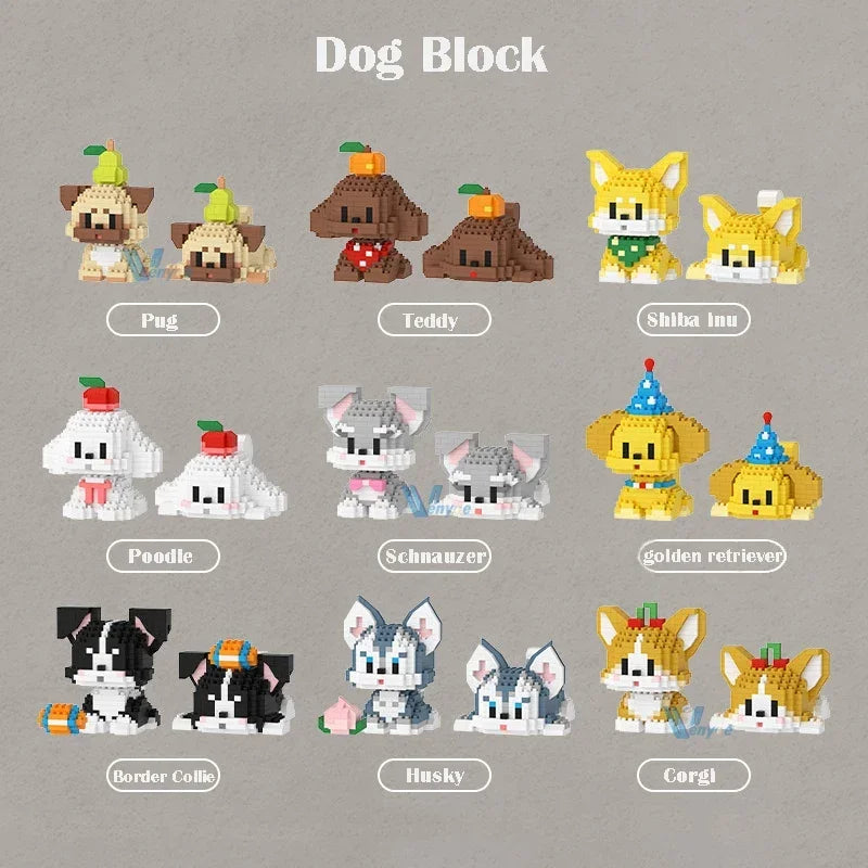 DIY Cute Dog Building Blocks Puppy Pet Model Animal Assemble Bricks Set Poodle Corgi Husky Cartoon Table Decor Gift for Kids