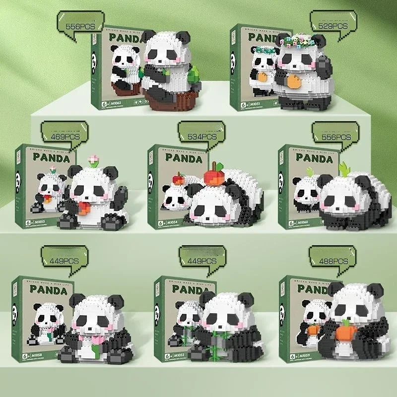 Cute Animal Panda Series Building Block Figure Cute Micro Model DIY Diamond Bricks Birthday Toys for Children Boys Girls Gifts