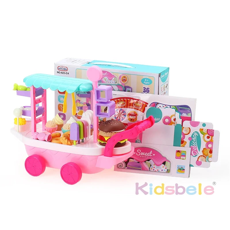 Ensemble de maison de jeu - mini chariot à glaces et bonbons Jouets éducatifs Voiture à bonbons Camion à glaces Chariot à bonbons