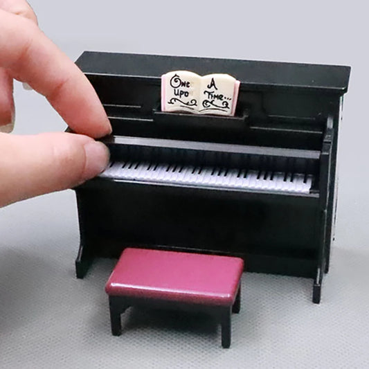 1:12 Accessoires de maison de poupée de piano miniature, mini réplique de piano de simulation avec tabouret et partition de musique accessoires photo noirs anniversaire