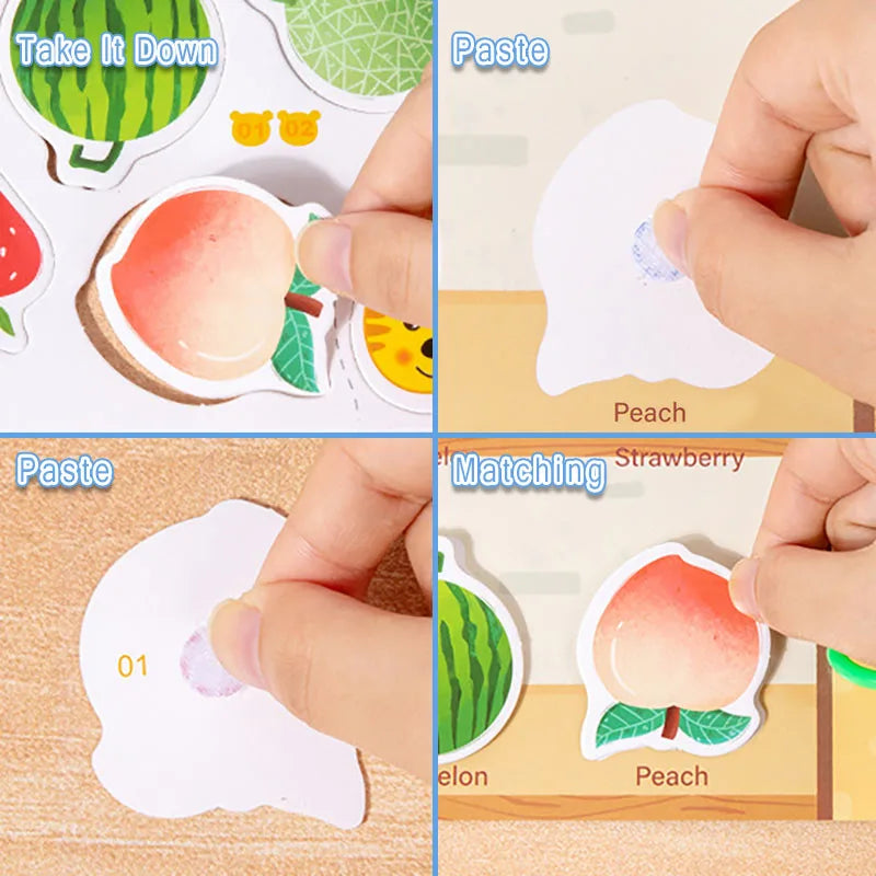 Montessori Quiet Books Puzzle Game Busy Book Animal Number Paste Matching English Early Learning Educational Toys for Toddlers