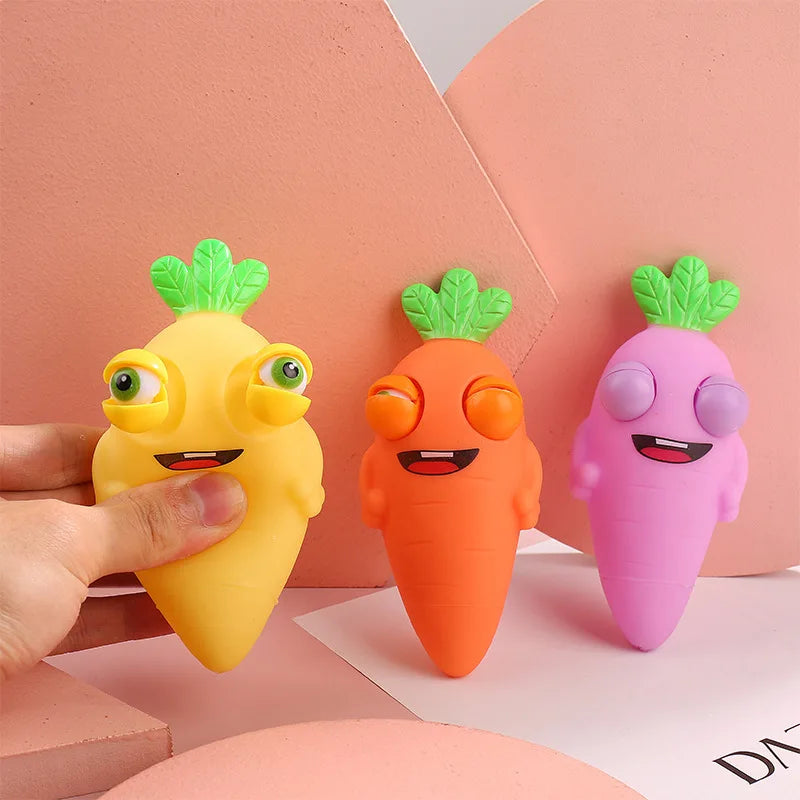 Zanahorias creativas que hacen estallar los ojos, lindos juguetes para apretar frutas para niños, juguete de silicona para descomprimir los ojos, antiestrés, explosivo