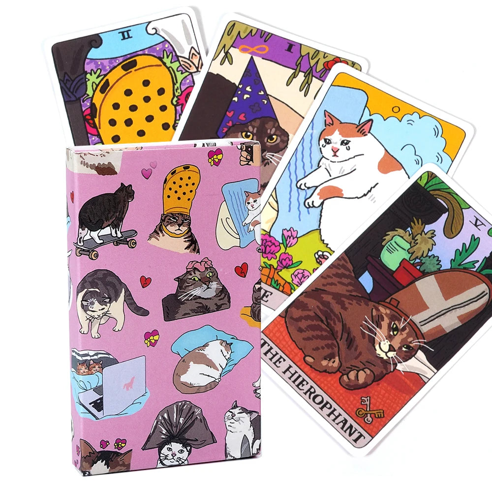 La baraja original del tarot del gato Meme 22 Arcanos mayores Baraja divertida del tarot del gato Meme del gato Gato kawaii Uwu Tarot rosa divertido y lindo