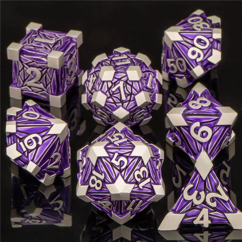 Juego de dados de metal DND KERWELLSI D&amp;D, dados para juegos de rol de mazmorras y dragones, dados de rol D&amp;D hechos a mano Crack D20 D12 D10 D8 D6 D4