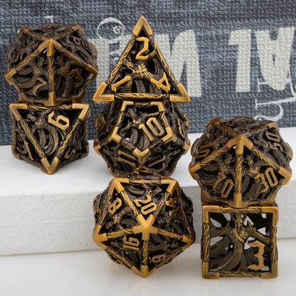 Dnd Ancient Gold Wizard & Dragon RPG Metal polyhedral Hollow D+D D20 Dice Set ForDungeon DiceDragon Pathfinder Role Playing Game