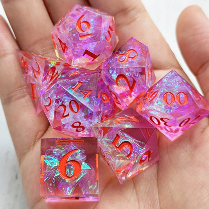 7pcs/Set Handmade For D&d Dnd Dice Set Resin Galaxy Dnd Dice Sharp Edge Sex Polyhedral Dice D Rpg Dice Dadi Dados Rol Rainbow