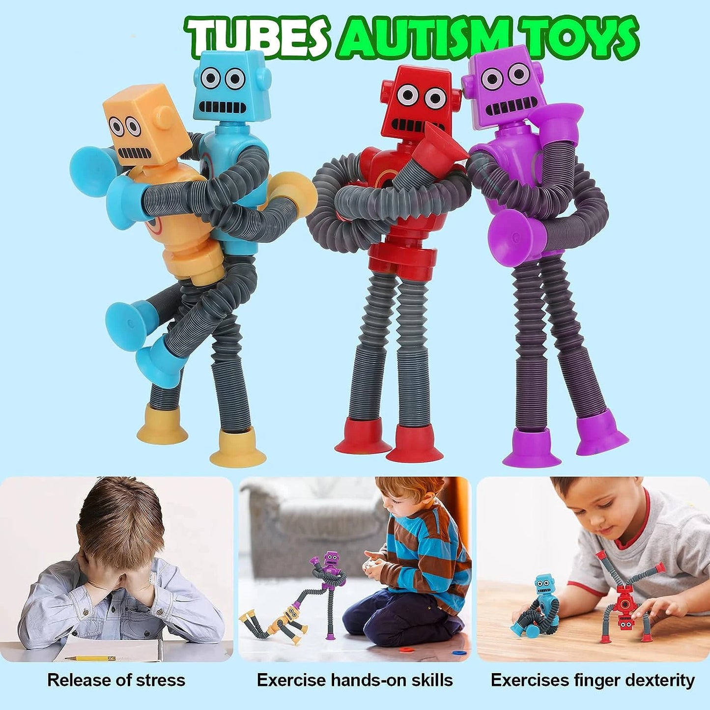 Fidget Tubes Robotics Sensory Toy Imaginative Play Stimulating Creative Learning Telescopic Suction Cup