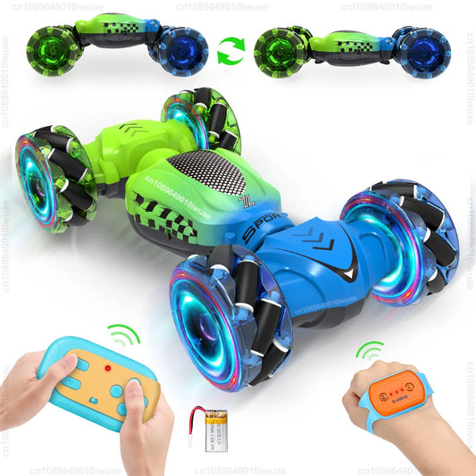 Coche de juguete acrobático RC 4WD de 2,4 G con control remoto por radio, reloj con sensor de gestos, rotación, giro, vehículo de derrape, juguete para niños, regalo para niños