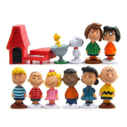 Lot de 12 mini figurines de dessin animé japonais Peanuts Snoopy Charlie Sally Woodstock, jouets miniatures, gâteaux, collection de personnes, accessoires