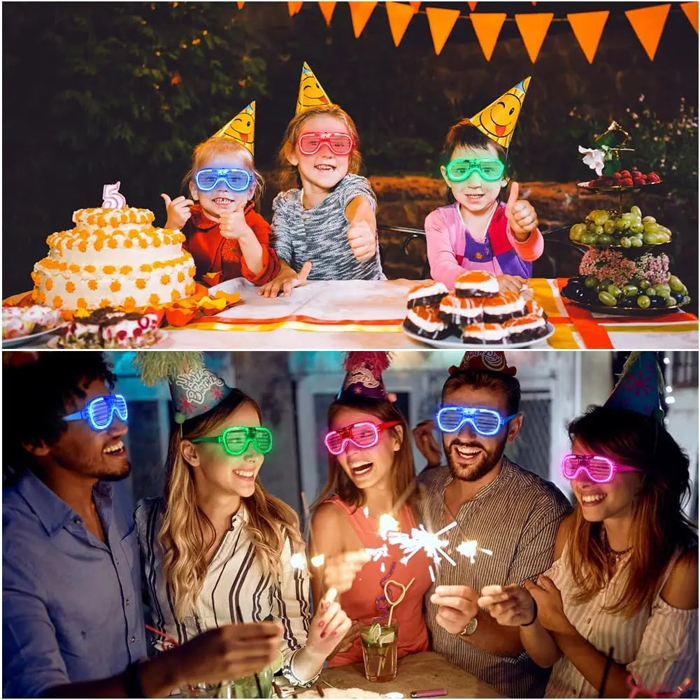 Lot de 12 lunettes lumineuses à LED avec 3 modes de clignotement qui brillent dans le noir, fournitures de fête au néon, cadeaux de fête pour enfants et adultes