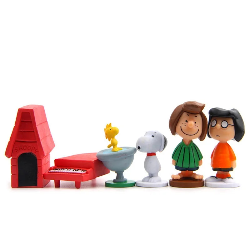 Lot de 12 mini figurines de dessin animé japonais Peanuts Snoopy Charlie Sally Woodstock, jouets miniatures, gâteaux, collection de personnes, accessoires