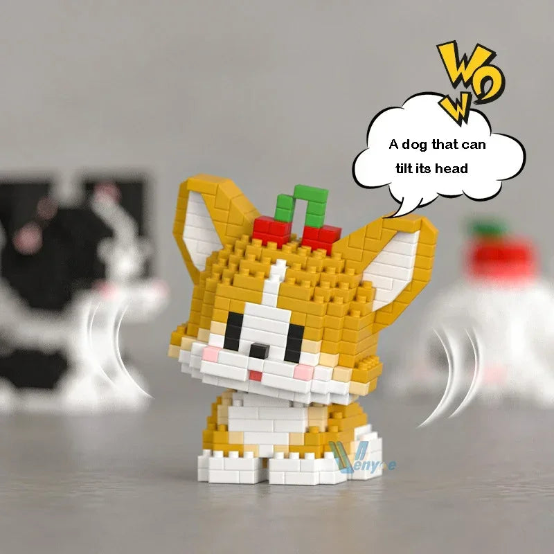 DIY Cute Dog Building Blocks Puppy Pet Model Animal Assemble Bricks Set Poodle Corgi Husky Cartoon Table Decor Gift for Kids