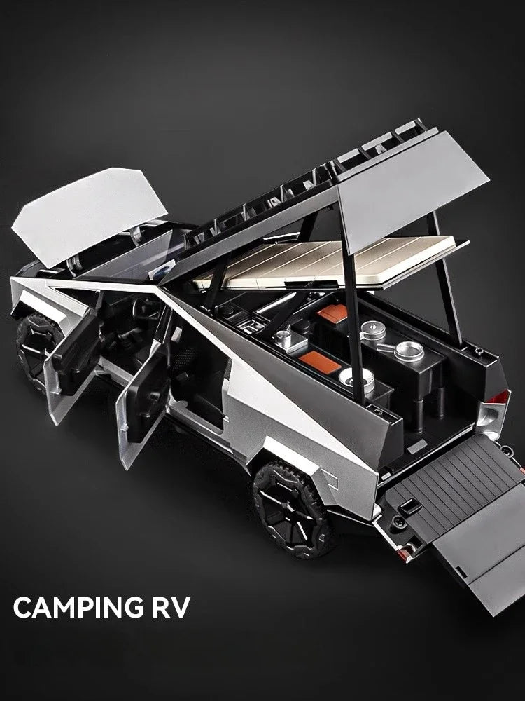 Diecast 1:24 Tesla Cybertruck Camping RV Sound & Light Alloy Toy Car Model Child Toy Collectibles Birthday Gifts Holiday Present