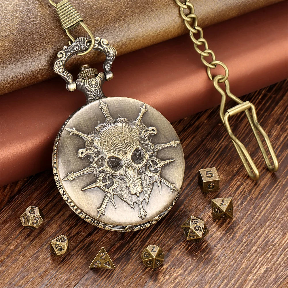 Mini ensemble de dés DND Steampunk Warlock étui de montre de poche 7 pièces ensemble de dés D&amp;D en métal polyédrique pour boîte à dés Donjons et Dragons