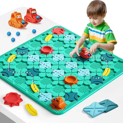 Kids Toys STEM Board Games Smart Logical Road Builder Big Board Maze Puzzle Games with Marbles for Multiplayer and Family Gift