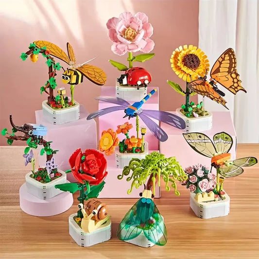 Ocean Potted Succulents Bonsai Flower Model DIY Potted Plants Building Blocks Mini Bricks Toys Home Decoration for Kids Gifts