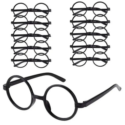 Lot de 10 lunettes de sorcier pour déguisement, monture ronde noire, sans verres, accessoires de fête pour pose, déguisement de fête