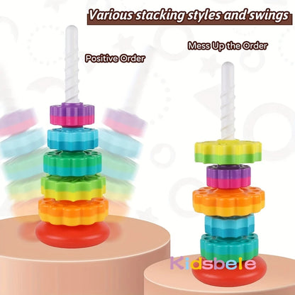 Early Intervention Toy Spinning Rainbow Circle Stacking Toy for Babies and Toddlers Educational Toddler Learning Toys