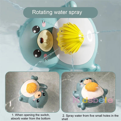 Juguete de baño para bebé con rociador automático de agua, adorable dibujo de león marino, mini concha, compañero de baño, juguetes interactivos