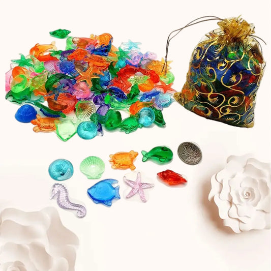 Clear Acrylic Gems 100Pcs Colorful Sea Animals Set Pool Decor Summer Swimming Diving Toys Children Jewels Crystal Explore Toys