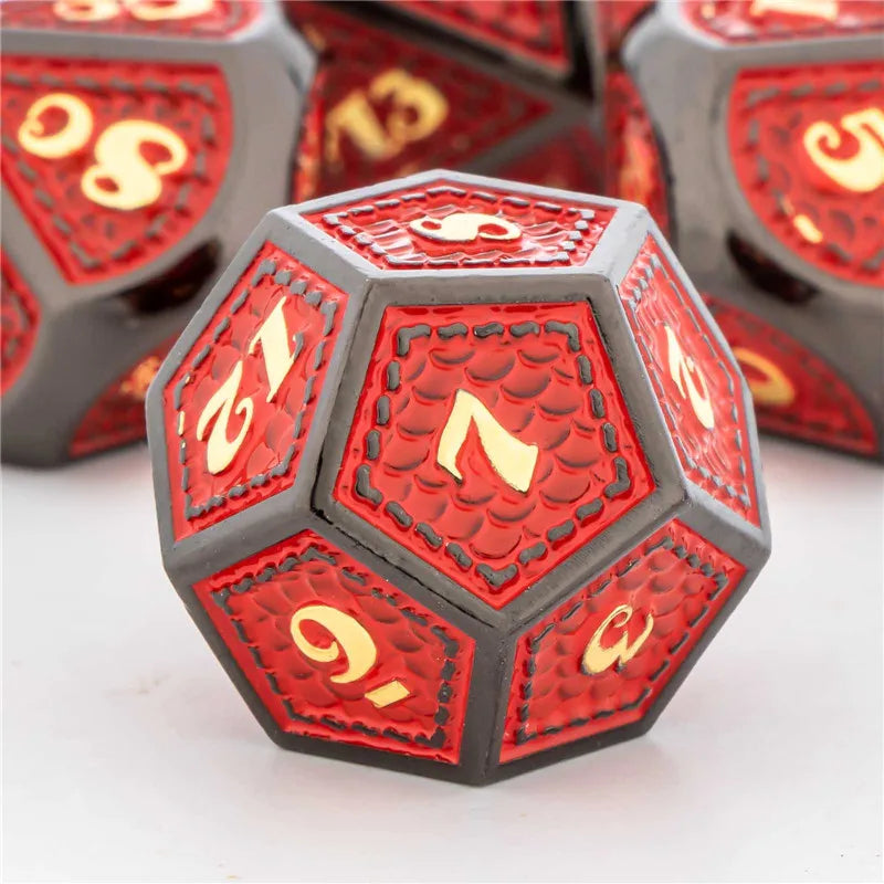 Juego de dados KERWELLSI DND D&amp;D Dungeon and Dragon, dados de metal poliédricos hechos a mano en rojo para juegos de rol RPG D20 D12 D10 D8 D6 D4