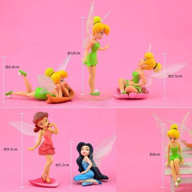 6 piezas/set Anime Tinkerbell cuentos de hadas niñas Tinker Bell PVC figuras de acción juguetes