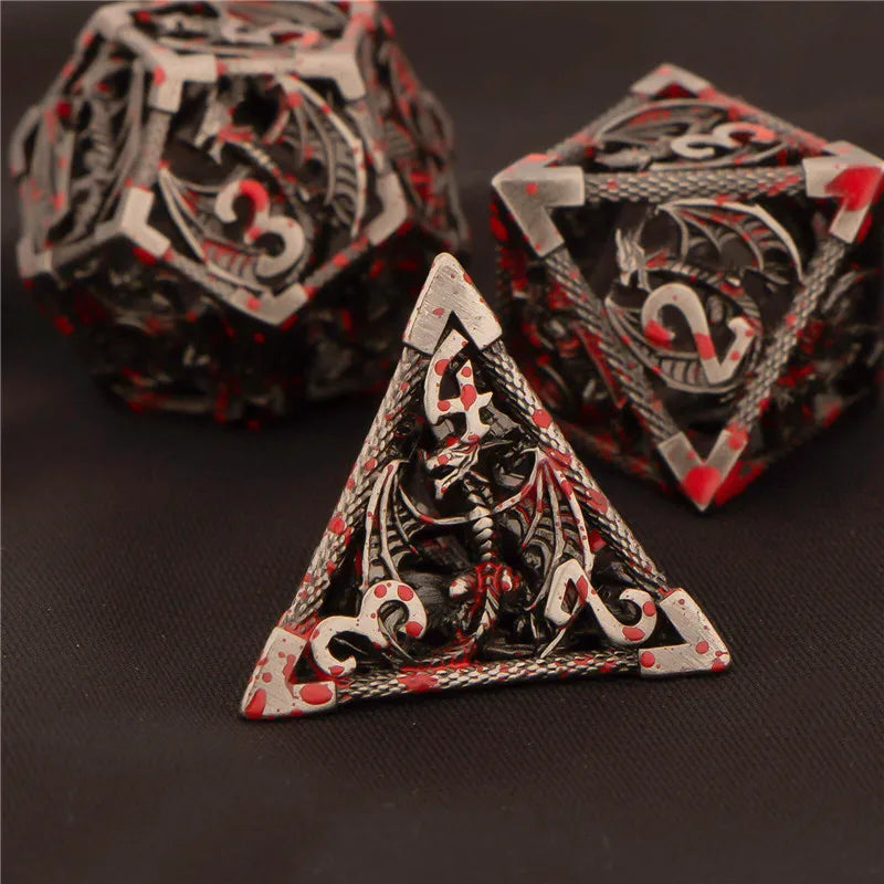 OUKELANWO DND Metal Hollow Dice Set D&D, Polyhedral Role Playing Dice, D and D Dungeon and Dragon Dice D20 D12 D10 D8 D6 D4