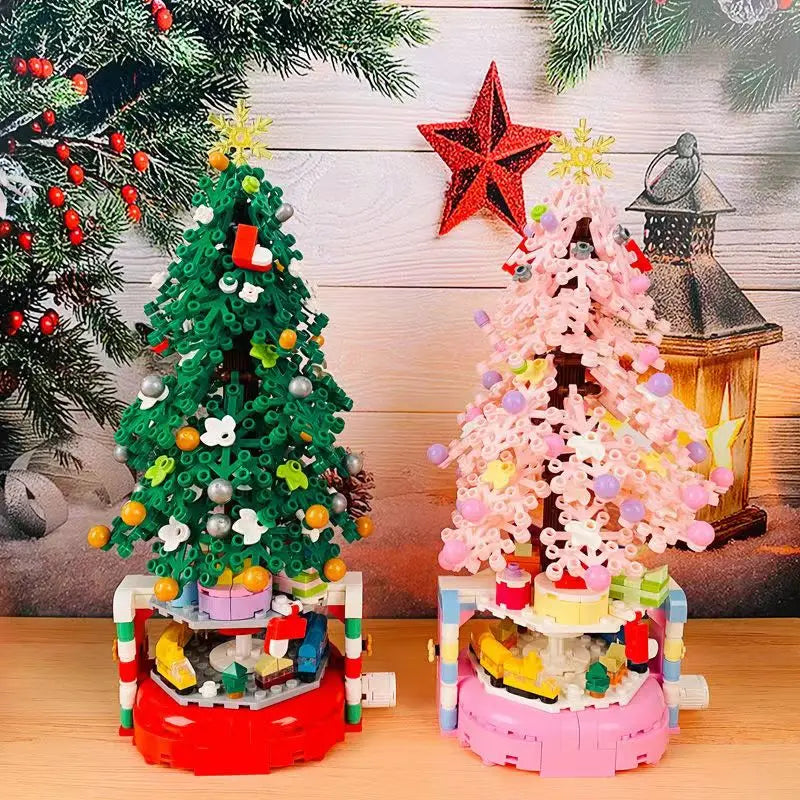 New Christmas Tree Building Blocks Music Box With Lights Christmas Ornaments Gift Assembly Small Particles For Girls Gift Toys