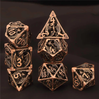 OUKELANWO DND Metal Hollow Dice Set D&amp;D, dés de jeu de rôle polyédriques, dés de donjon et de dragon D et D D20 D12 D10 D8 D6 D4