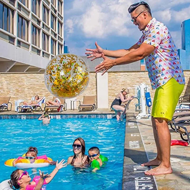 Ballon de plage gonflable à paillettes de 16 cm, boule d'eau d'été, jouets de plage à paillettes pour la plage, la piscine, jouets de fête pour enfants et adultes