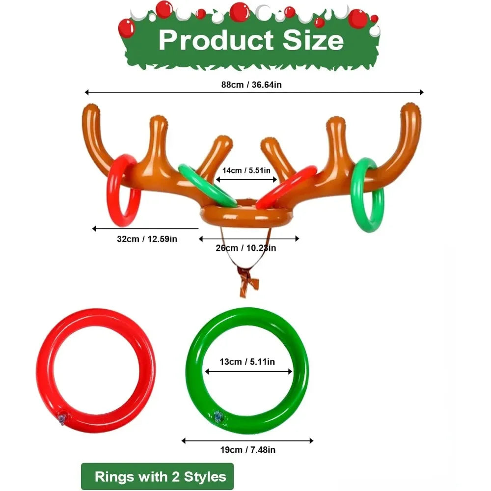 1 ensemble de jeu de Noël gonflable drôle de chapeau de bois de renne anneau de lancer jouets de Noël nouvel an enfants cadeau gonflable jeux de fête jouets