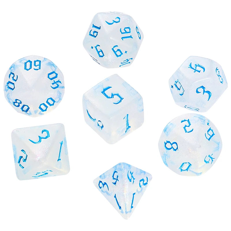 7Pcs/Set For DND Dice Sets New White Glitter Polyhedral Dice D4 D6 D8 D10 D% D12 D20 for Role Playing Board Game RPG Dice