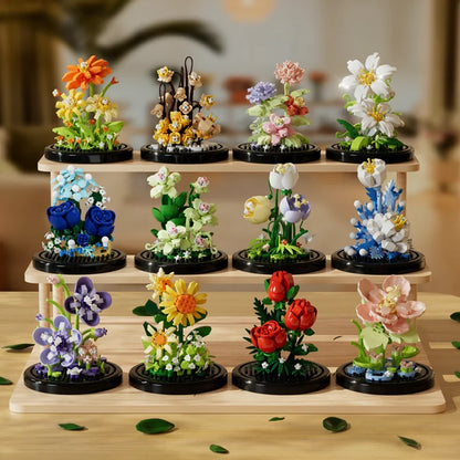 Micro Flower Bouquet Bonsai Building Blocks Artificial Plastic Plant Dust Cover Model Home Decoration Toy For Kid Birthday Gift